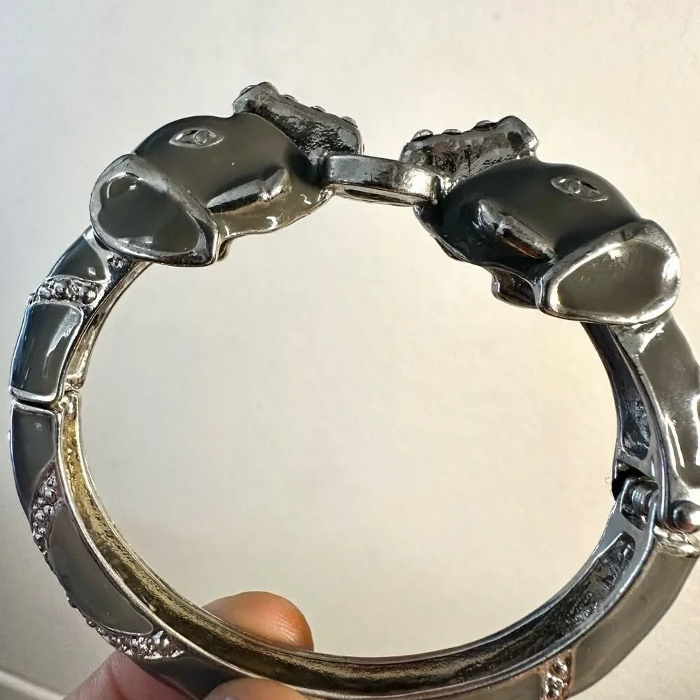 Grey elephant enamel hinged bangle bracelet